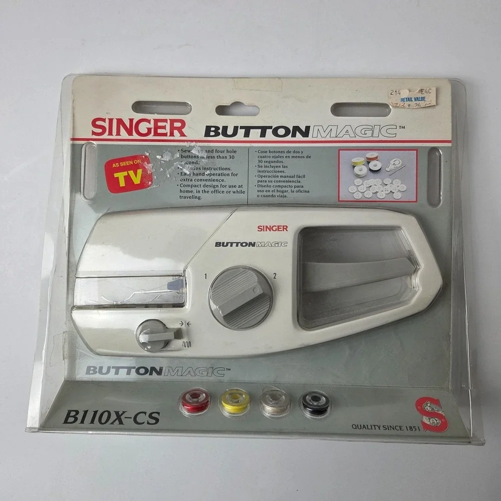 Handheld SINGER B110X-CS Button Magic 2&4 Hole Maker Attaches Buttons Sewing New